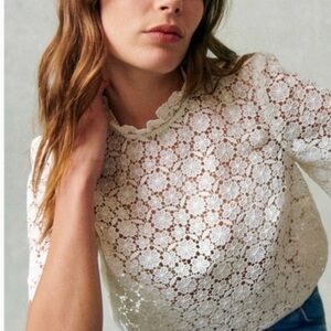 NWT Sezane Lisana Top in Guipure Ivory Size 4